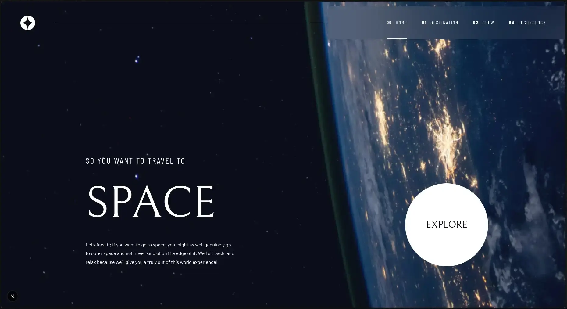 A Landing page for Space Tourism